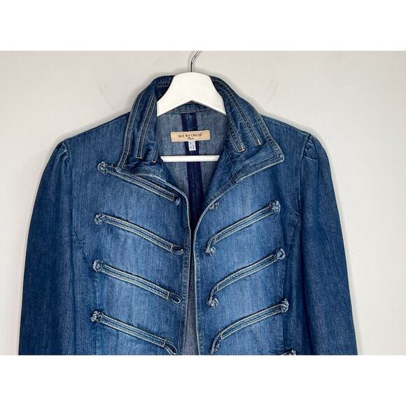 See by Chloe 100% Cotton Long Sleeve Denim Trucker Jacket Blue Women's US 10 - Picture 3 of 9